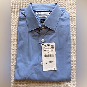 Zara Men's Light Blue Dress Shirt, Size, Slim Fit Medium